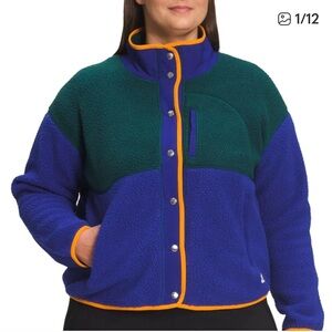 The North Face Green & Blue Fleece Jacket with Orange Trim